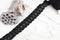 Black Crochet Like Stretch Lace Trim Remnant 1.5 inches width x 6 yards